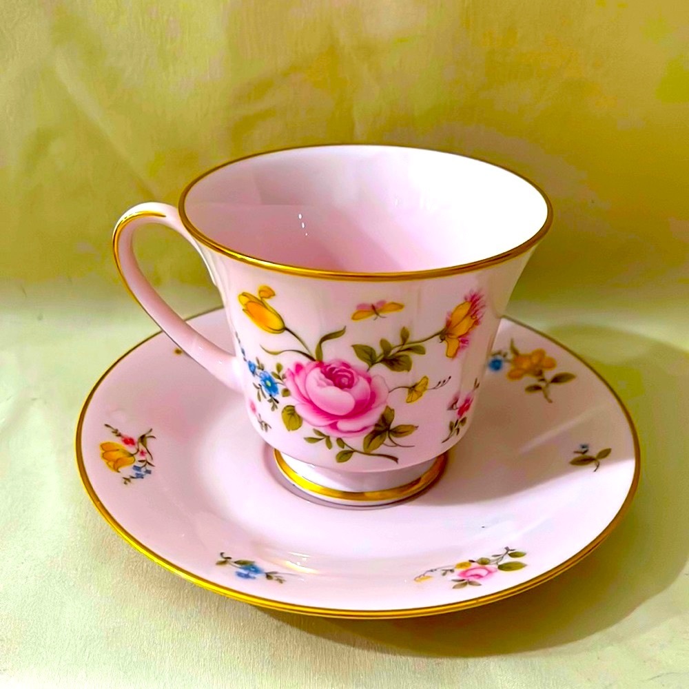 Noritake Pink Floral Bridal Rose Gold Trim Porcelain Tea Cup D1292